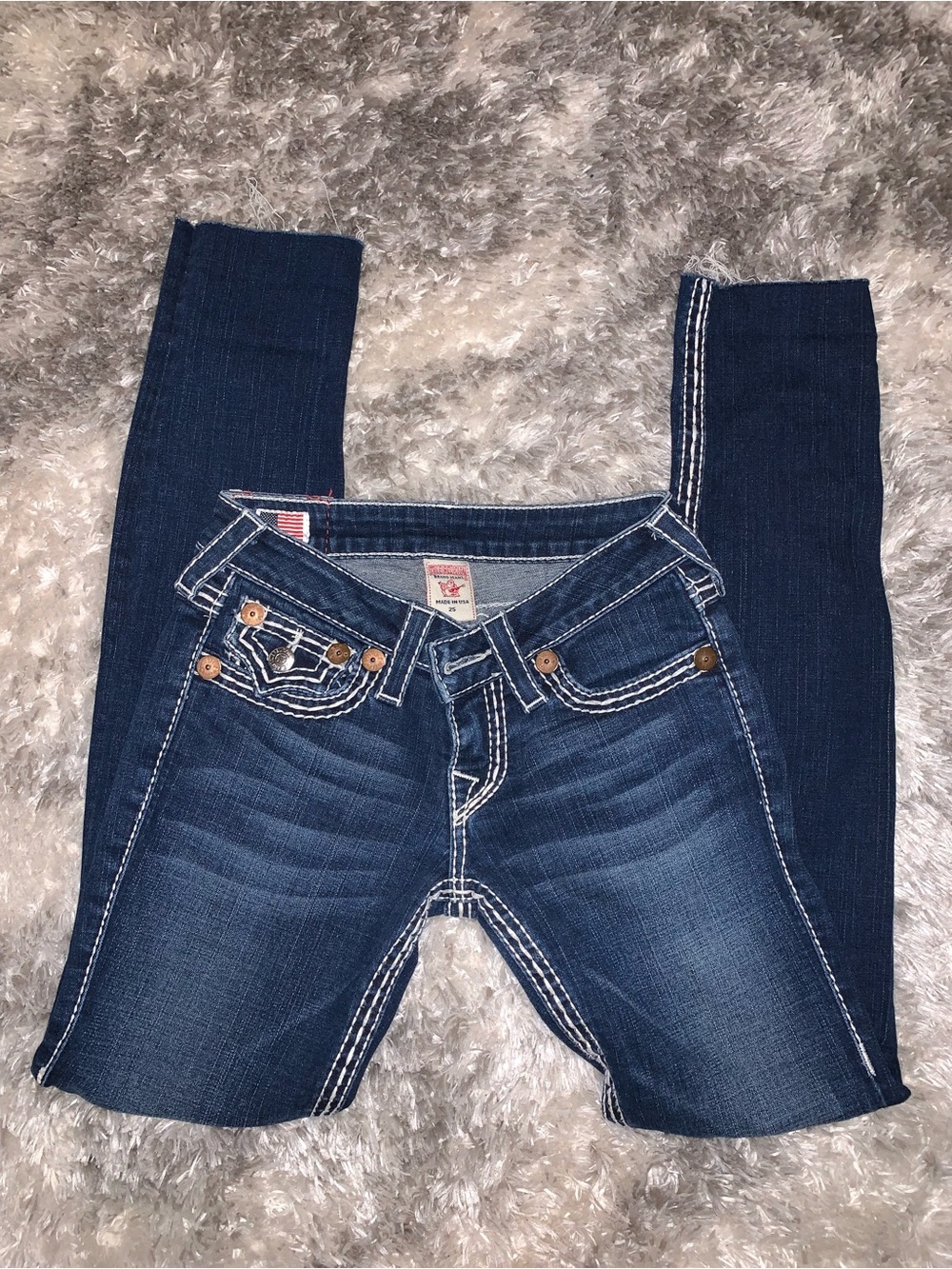 True Religion Dark Blue Skinny Jeans with Contrast Stitching